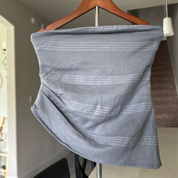 NWOT Free People Strapless Top Buttons Vertical Hem Blue Nautic Flirty Beachy S - Picture 1 of 12
